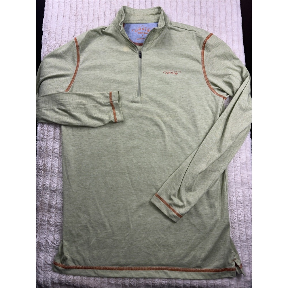 Orvis Trout Bum Pullover Mens Small Green‎ 1/4 Zip Lightweight Fishing Shirt